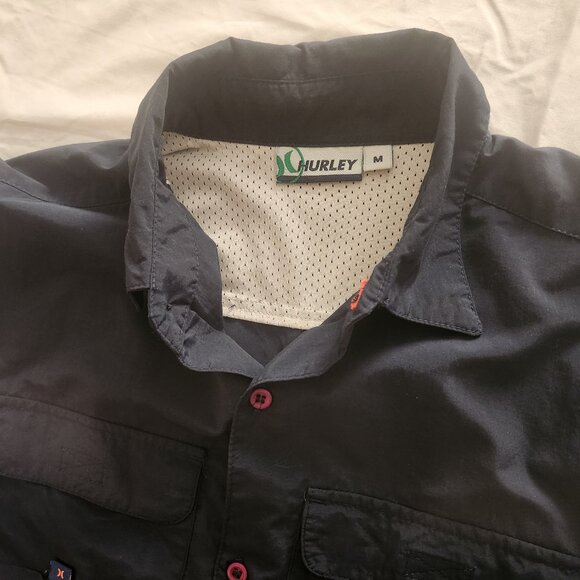 Hurley Navy Button Down Short Sleeve Work Shirt Size Medium - Picture 4 of 9